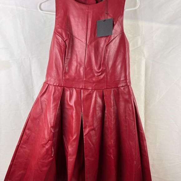 asos red leather dress ASOS DESIGN wet look ruched asymmetric high neck mini dress in burgundy